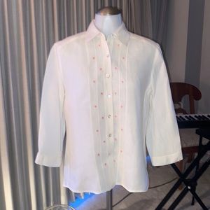 Vintage Richard Malcolm Embroidered White Irish Linen Shirt size small